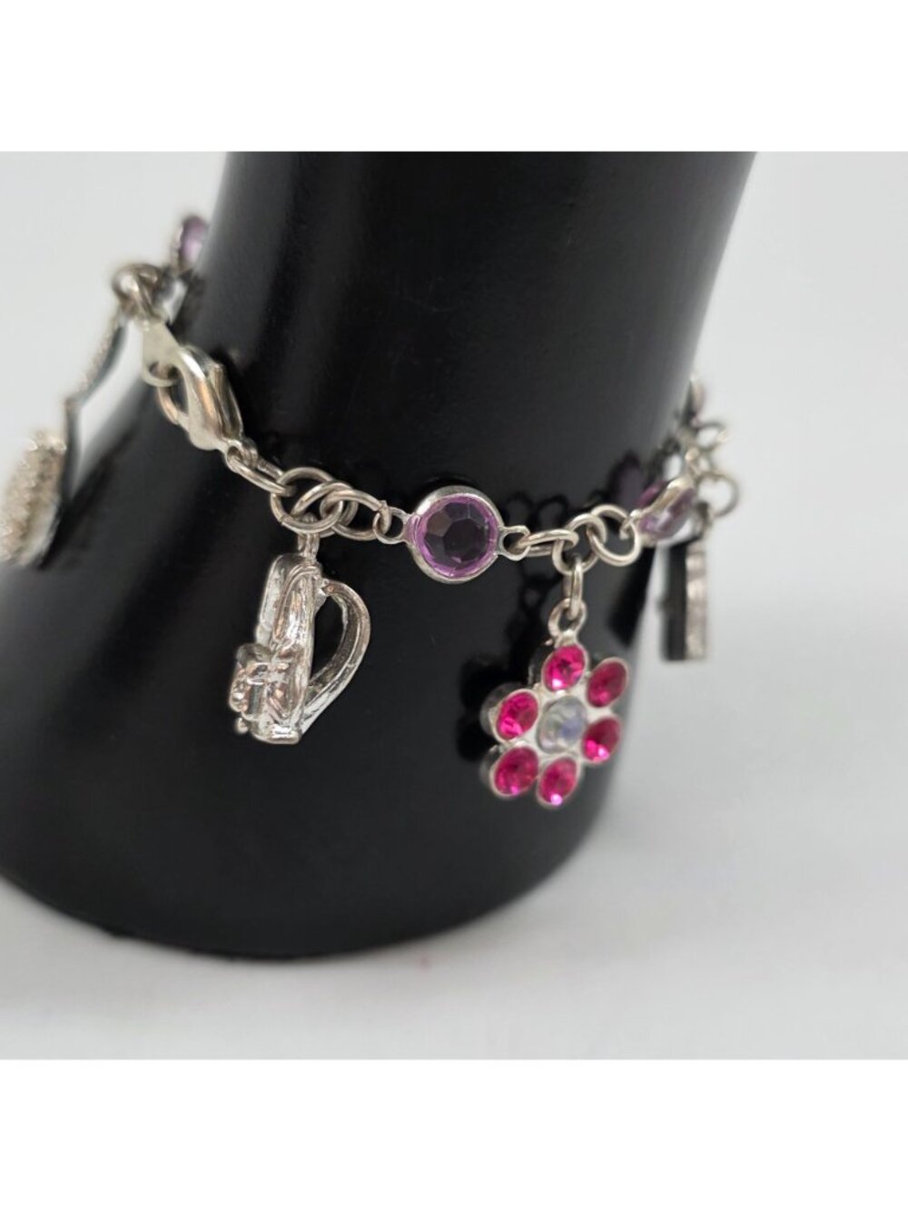 Princess-Themed Charms Bracelet Silver Tone With Pink & Purple Stones & - Picture 5 of 11